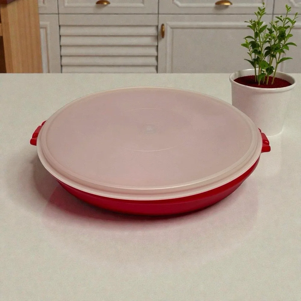 Tupperware 405 Red Divided Party Vegetable Relish Serving Tray & Lid No Handle